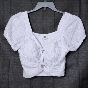 Madden NYC White Puff Sleeve Crop‎ Top Square Neck Blouse